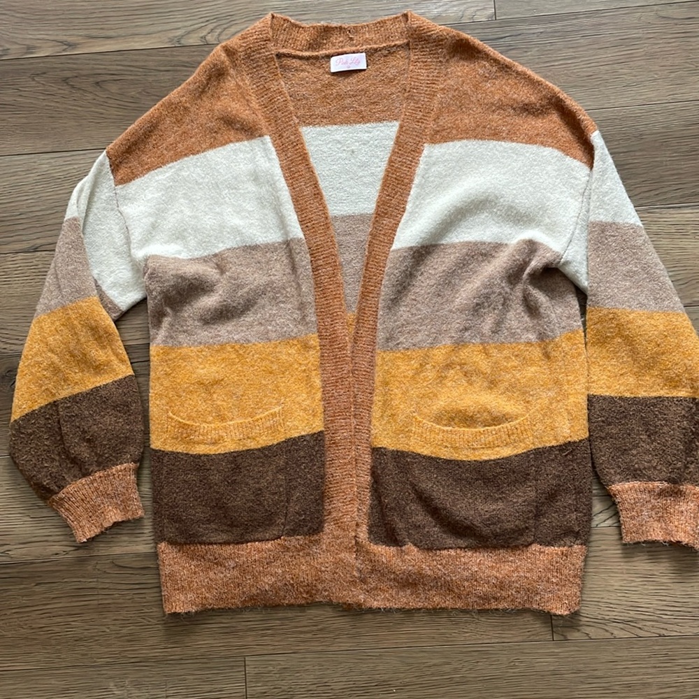 Pink lily color block cardigan